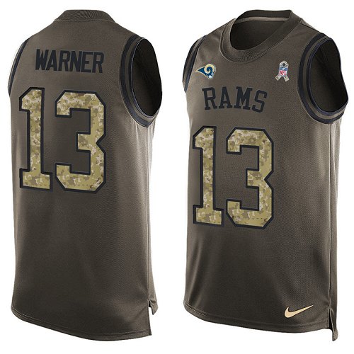 Men's Limited Kurt Warner Nike Jersey Green - #13 Salute to Service Tank Top NFL Los Angeles Rams